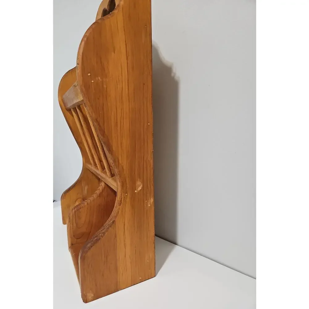 Vintage Wooden Bathroom Wall Organizer Heart Toilet Paper Holder Magazine Rack